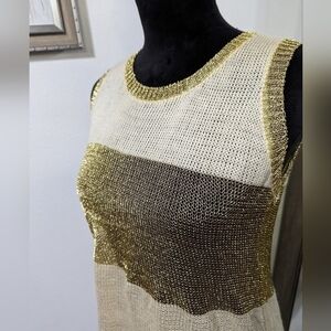 36Point5 Cream and Shimmer Gold Striped Tunic Tank Top M